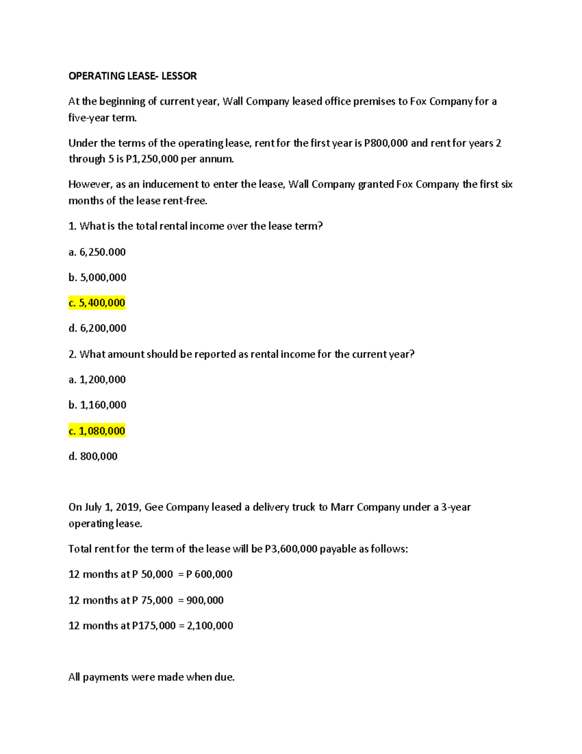 Operating Lease Problem 7-10 - OPERATING LEASE- LESSOR At the beginning ...