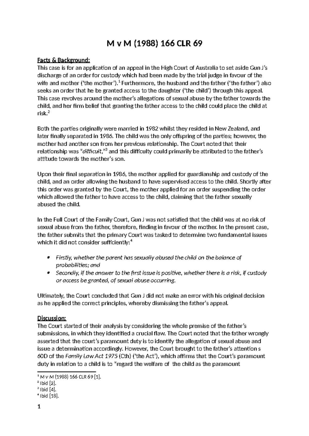 Case Note 5 - M v M: Mid-Term Analysis of Custody and Risk Assessment ...