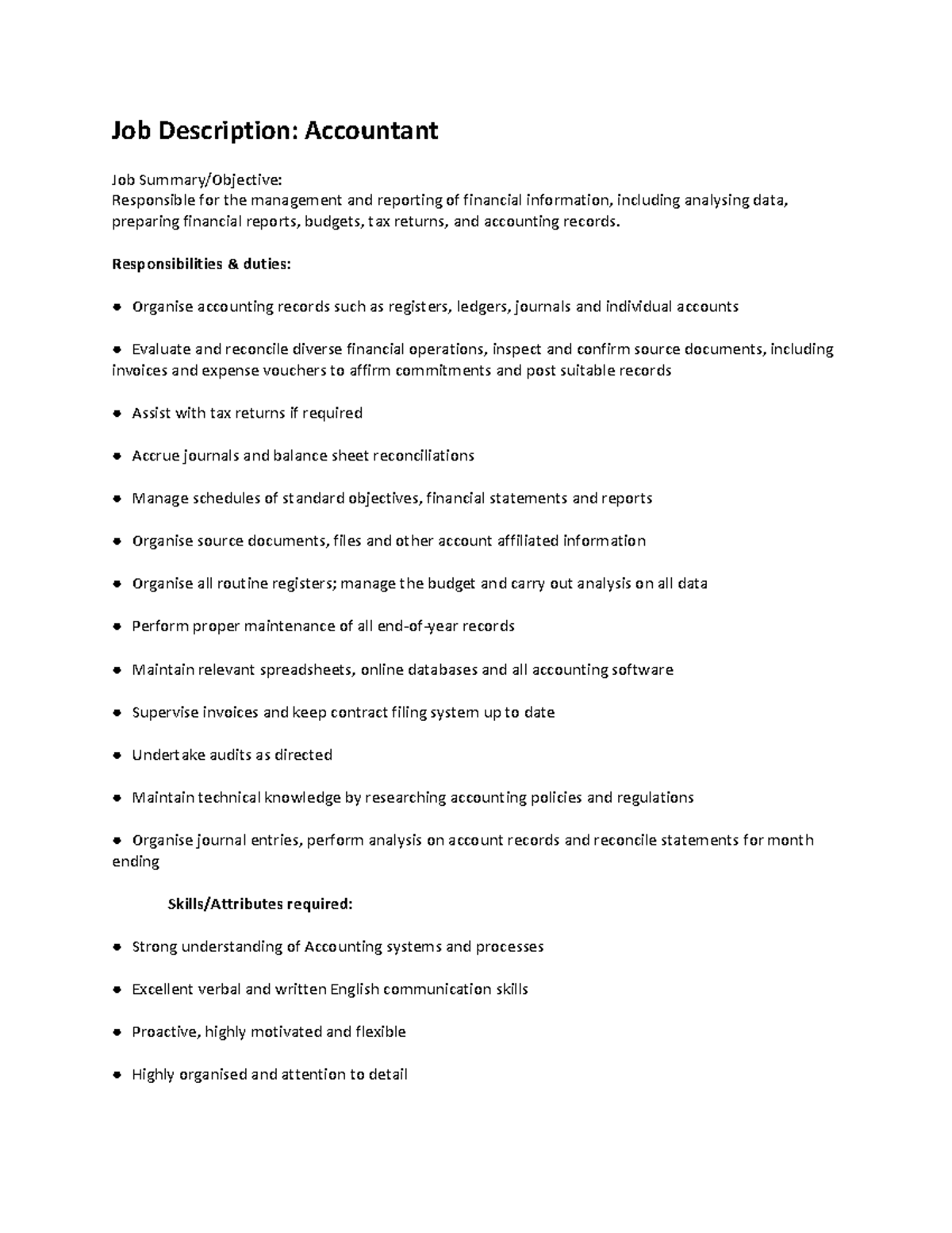 Accountant Job Description: Key Responsibilities & Skills - Studocu