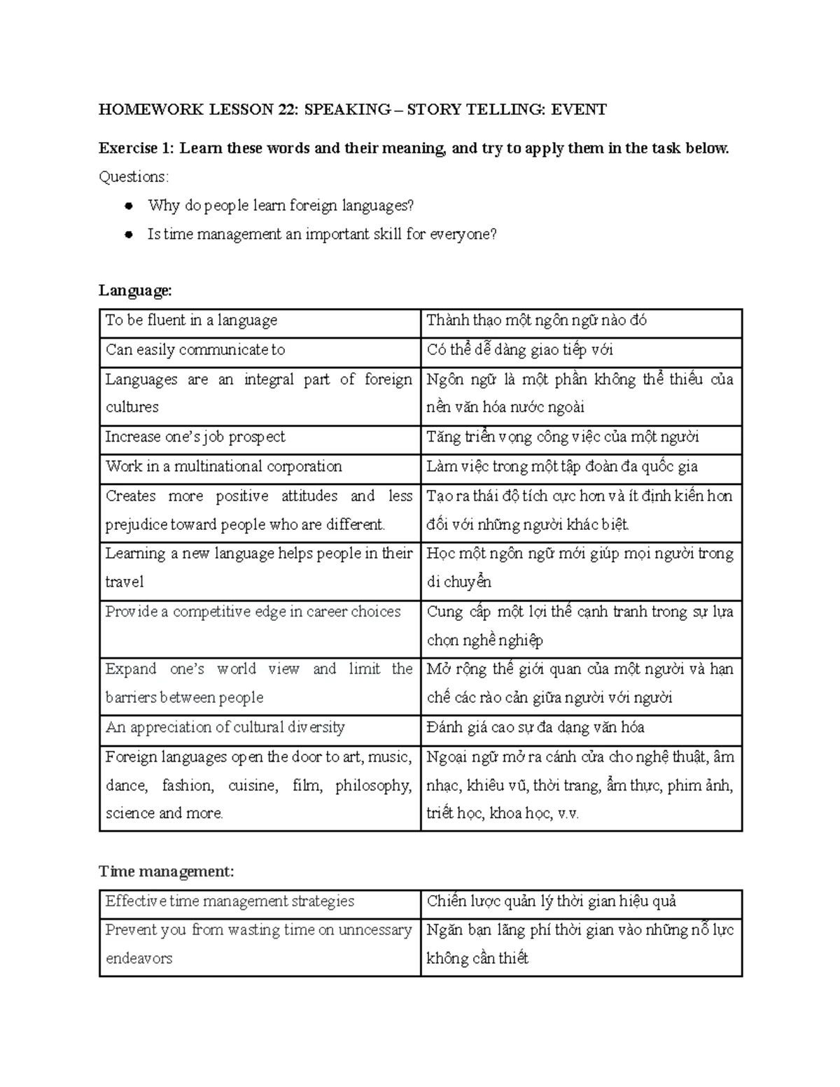 Lesson 21 - Homework.docx - HOMEWORK LESSON 21: SPEAKING – STORY ...