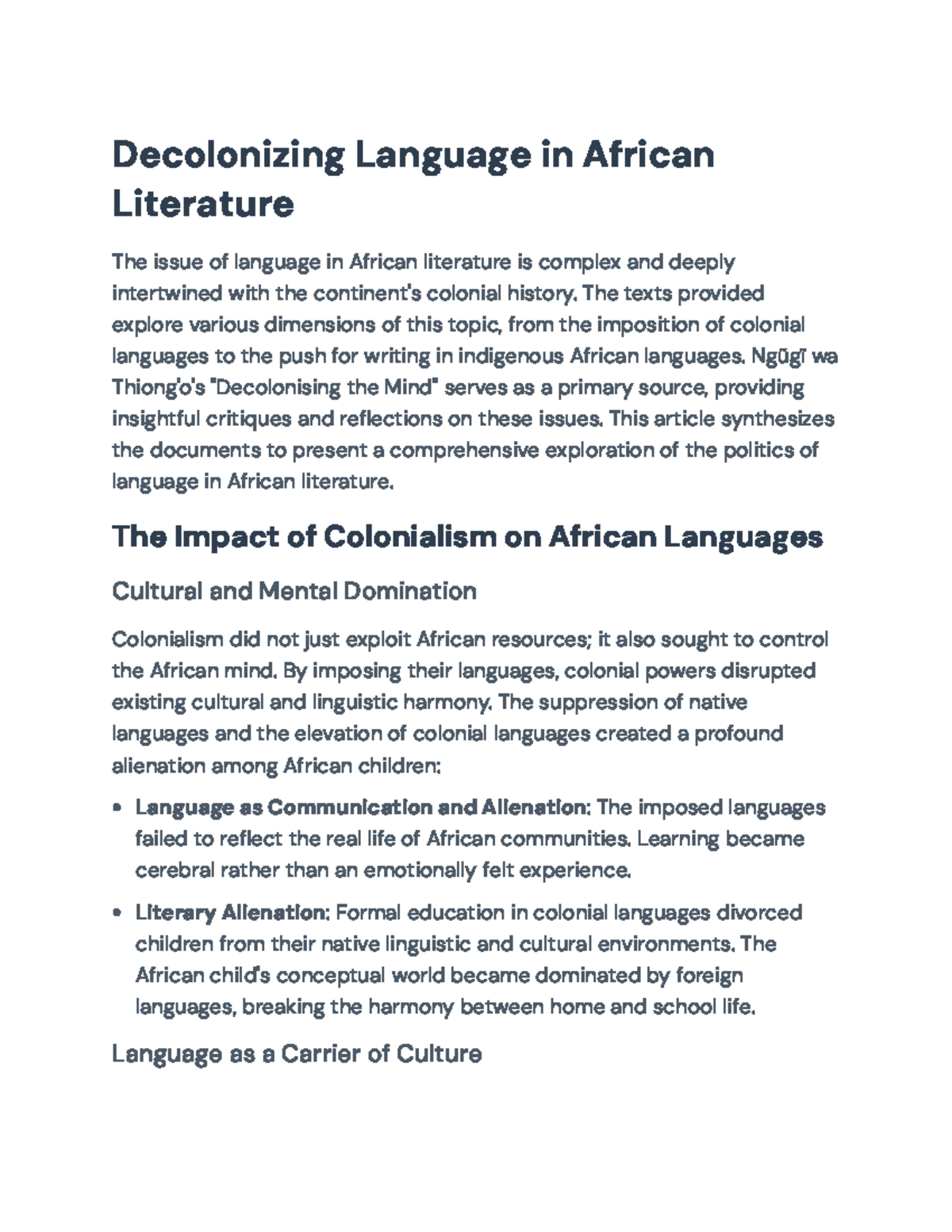 Decolonizing Language in African Literature: The Politics of Expression ...