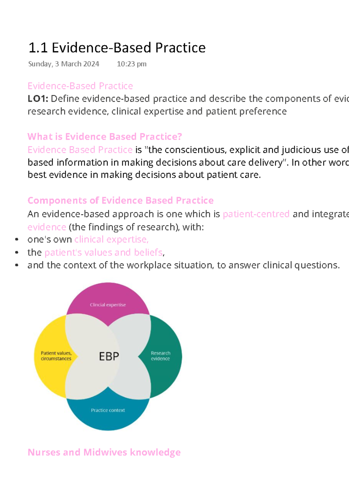 1.1 Evidence-Based Practice - Evidence-Based Practice LO1: Define ...