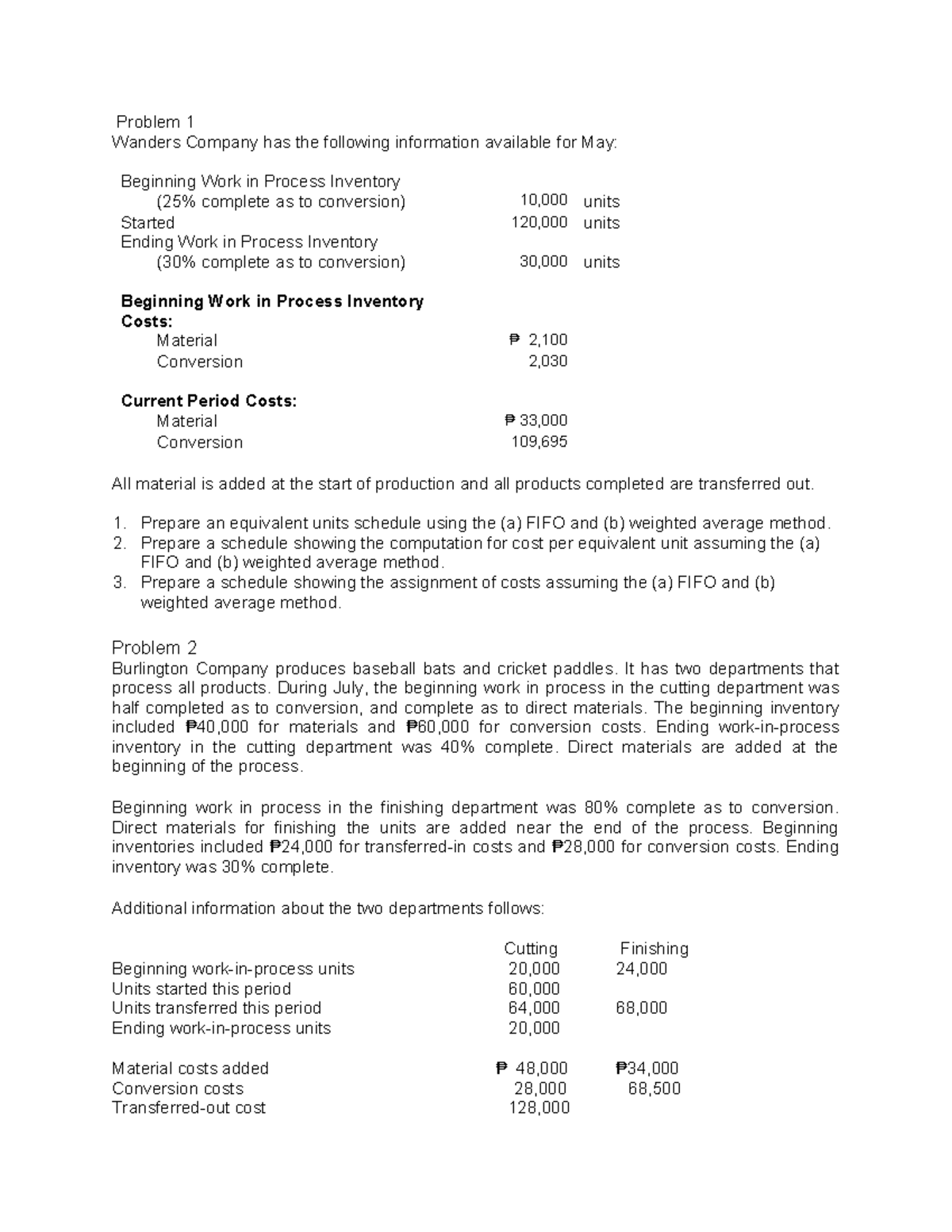 Exercise Problems - Process Costing (ACCT 301) - Studocu