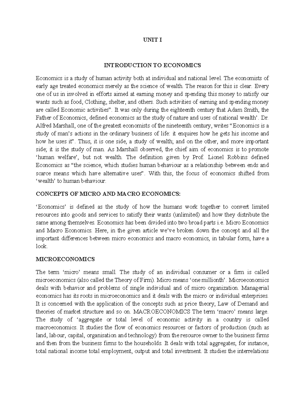Managerial Economics - Unit I: Introduction to Economic Concepts - Studocu