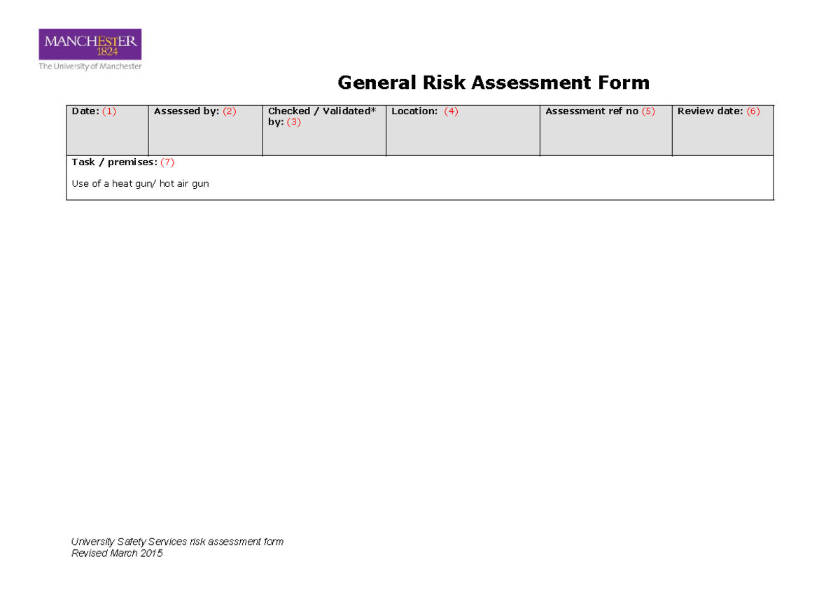 RA: Risk Assessment for Use of Heat Guns (Hot Air Guns) - Studocu