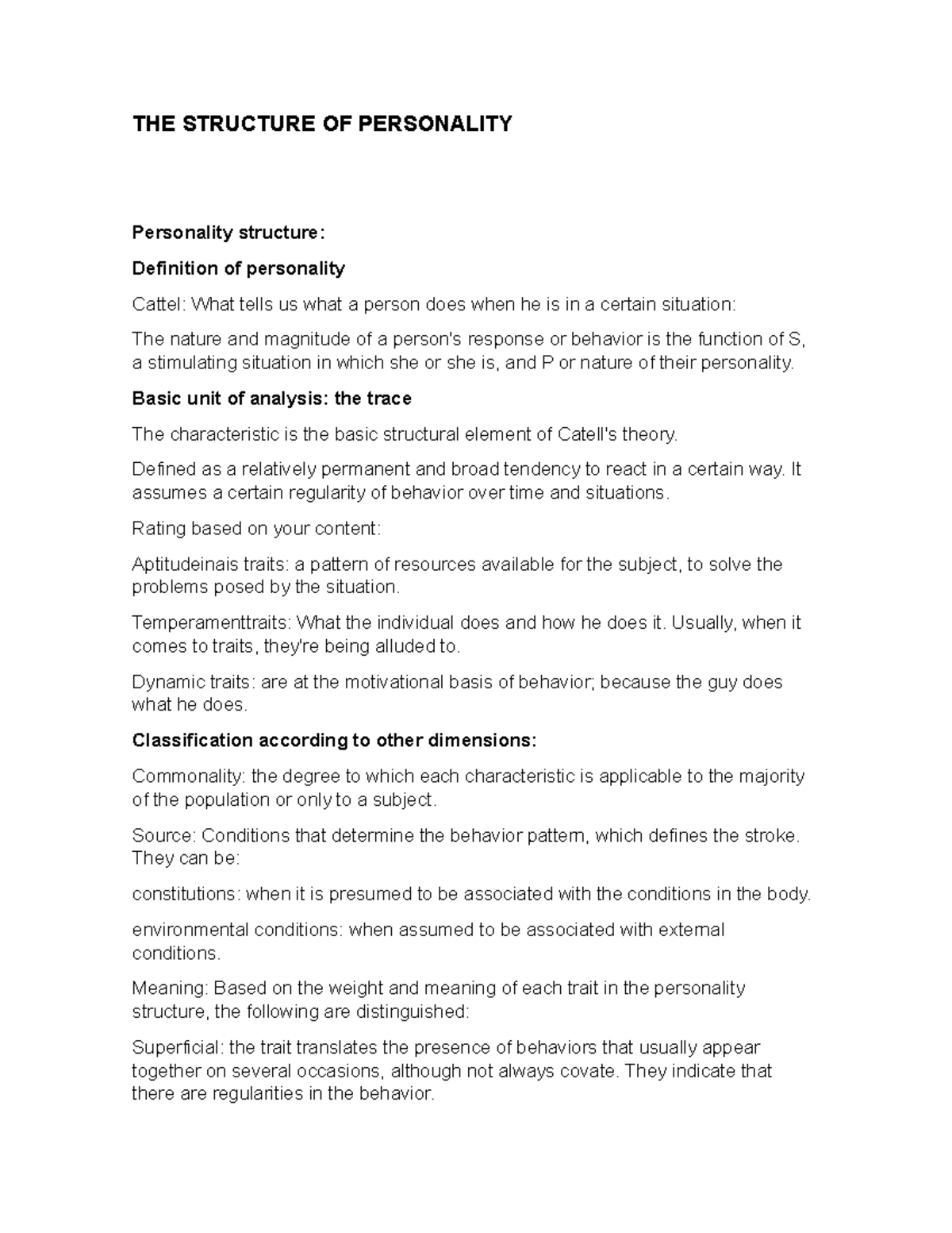 The structure of personality - THE STRUCTURE OF PERSONALITY Personality ...