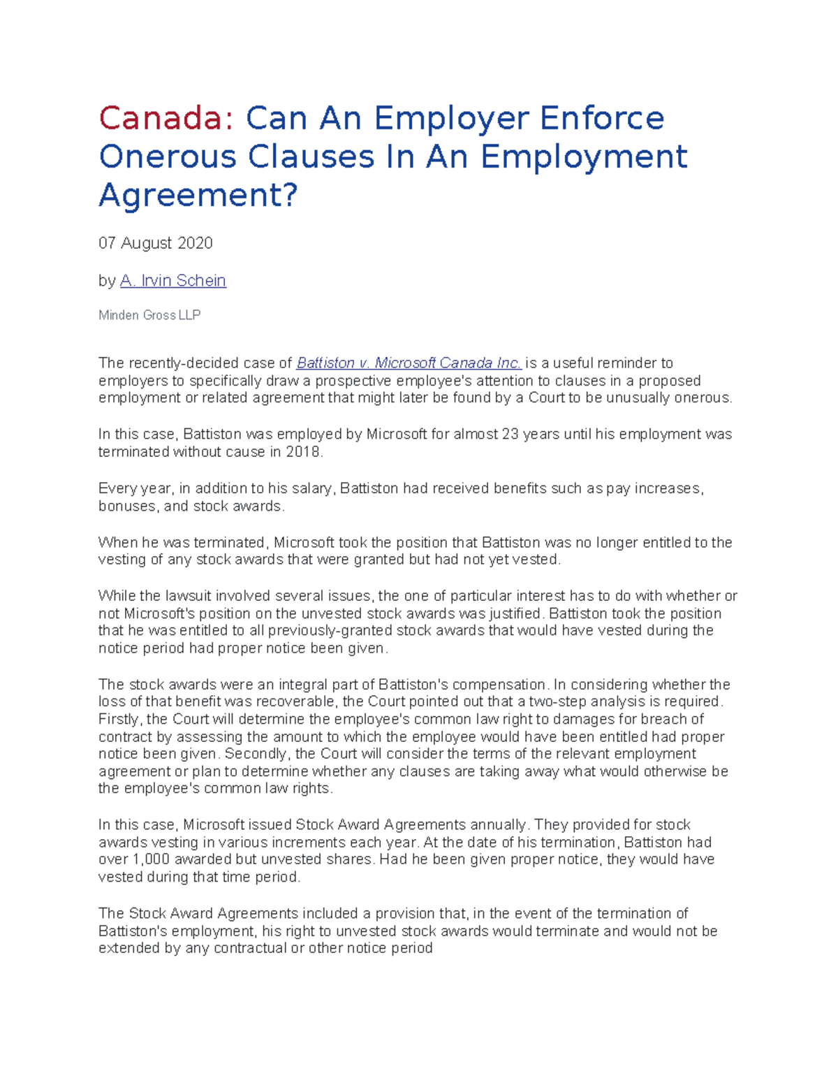 Can An Employer Enforce Onerous Clauses In An Employment Agreement ...