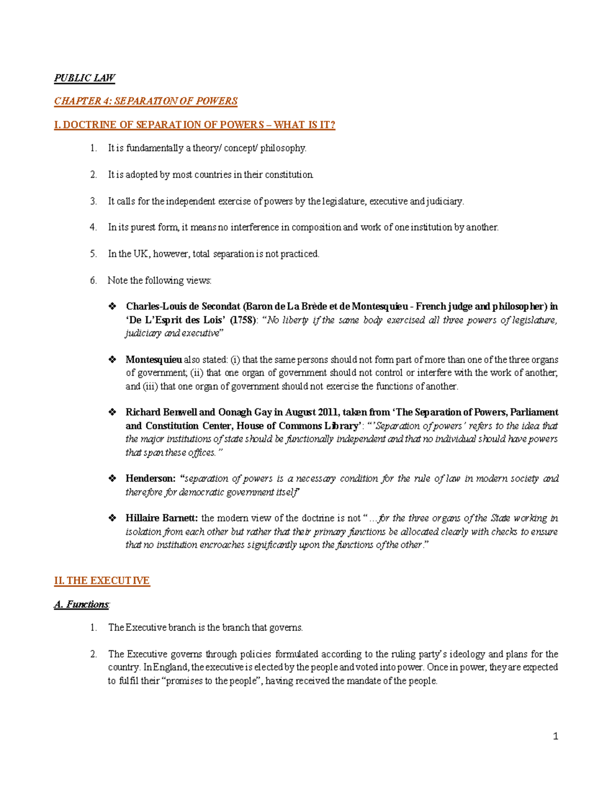 PUBLIC LAW CH4: DOCTRINE OF SEPARATION OF POWERS EXPLAINED - Studocu