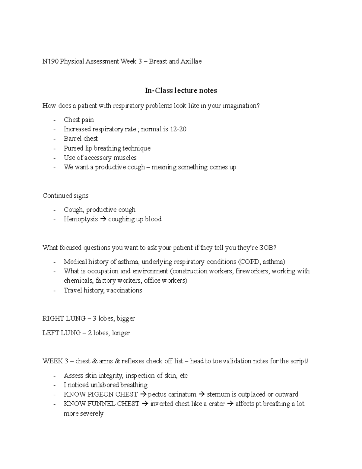 N190 Physical Assessment Week 3: Breast and Respiratory System Lecture ...