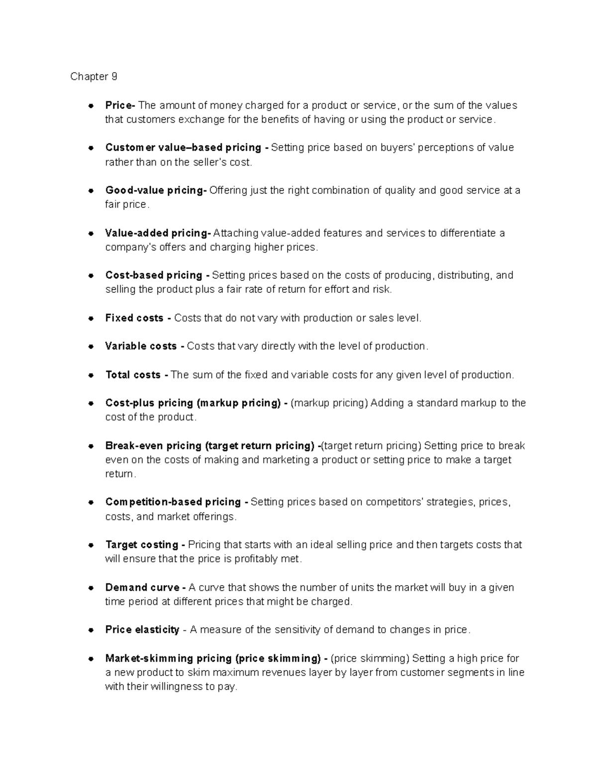 Chapter 9: Pricing Strategies and Customer Insights - Studocu