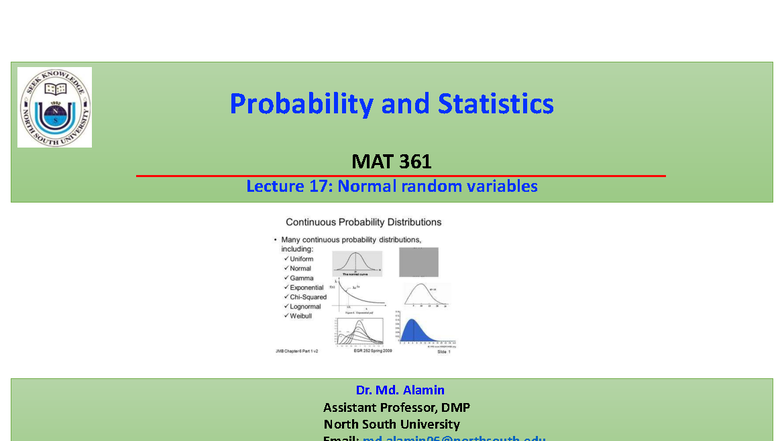 Lecture 17: Normal Random Variables in MAT 361 - Studocu