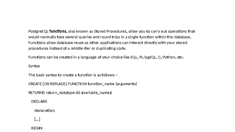 PostgreSQL Functions: Creating and Using Stored Procedures - Studocu