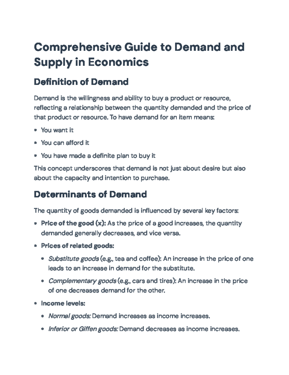 Comprehensive Overview of Demand and Supply in Economics (ECO 101 ...