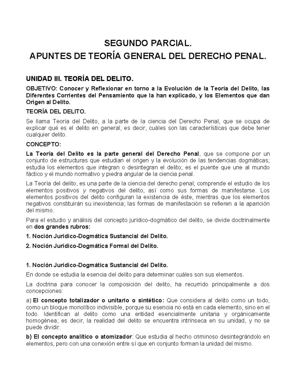 SEGUNDO PARCIAL: APUNTES SOBRE TEORÍA DEL DELITO EN DERECHO PENAL - Studocu