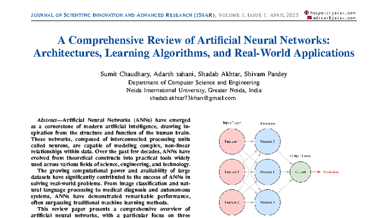 Comprehensive Review of Artificial Neural Networks (JSIAR) - Studocu