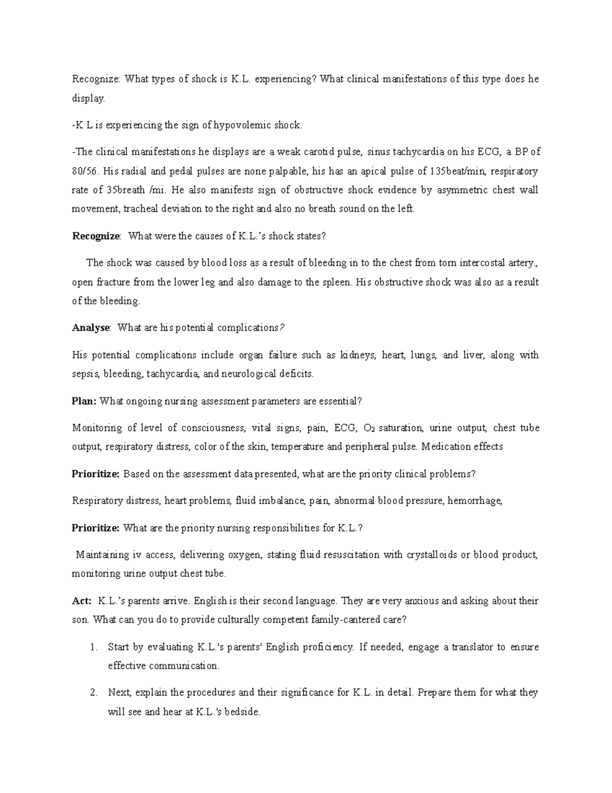 Recognize - assignment - Recognize: What types of shock is K ...