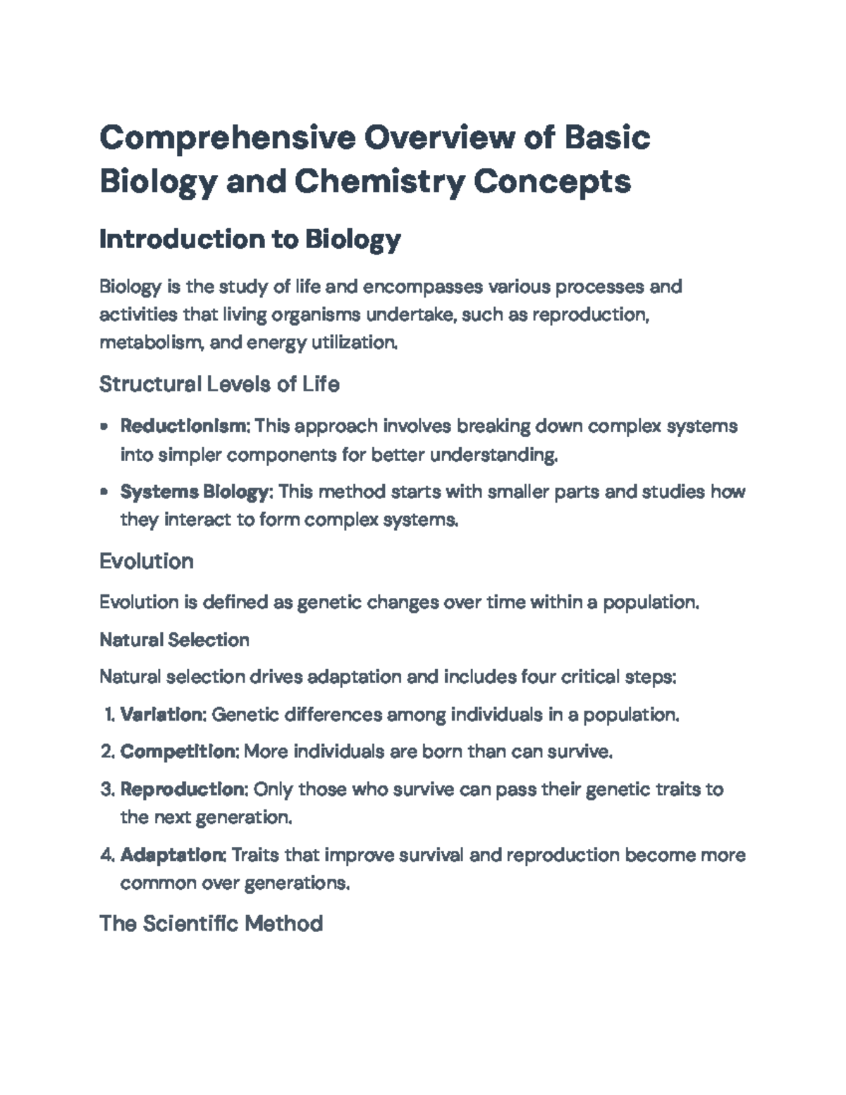 Comprehensive Overview of Basic Biology and Chemistry Concepts ...
