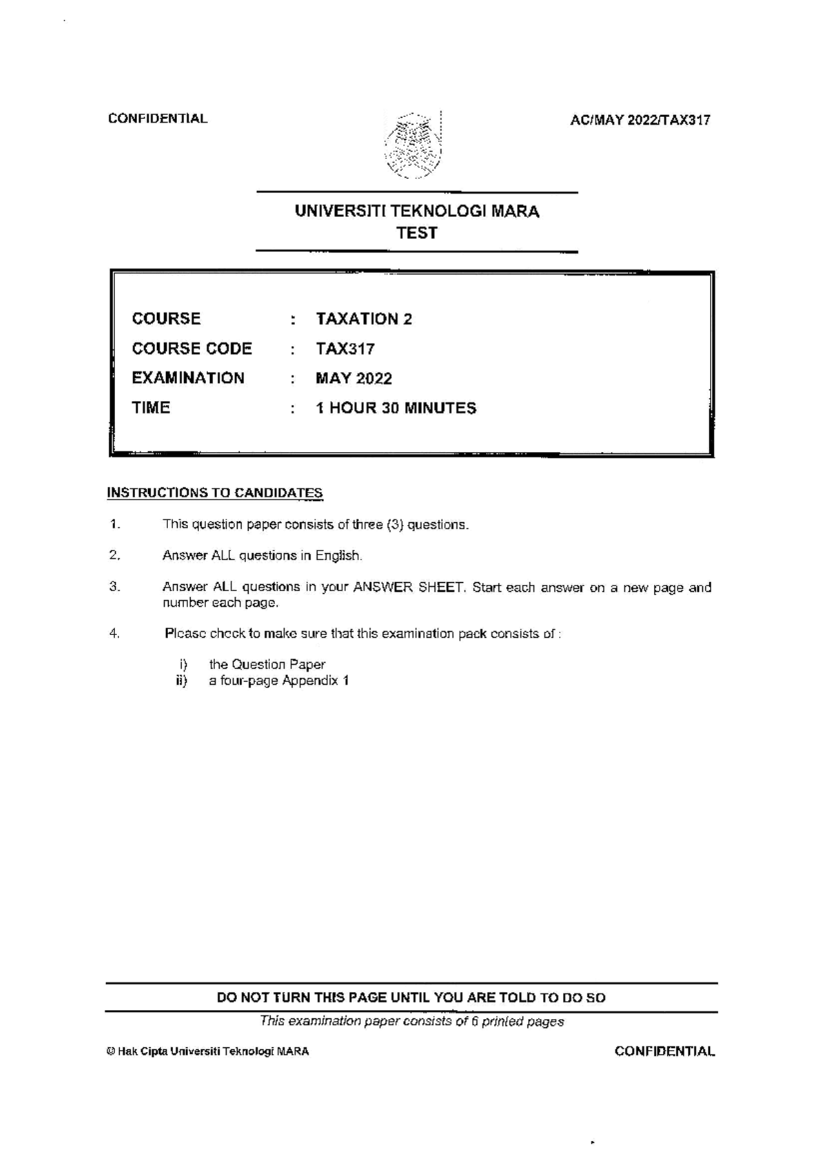 TAX317: May 2022 Taxation 2 Exam Questions and Guidelines - Studocu