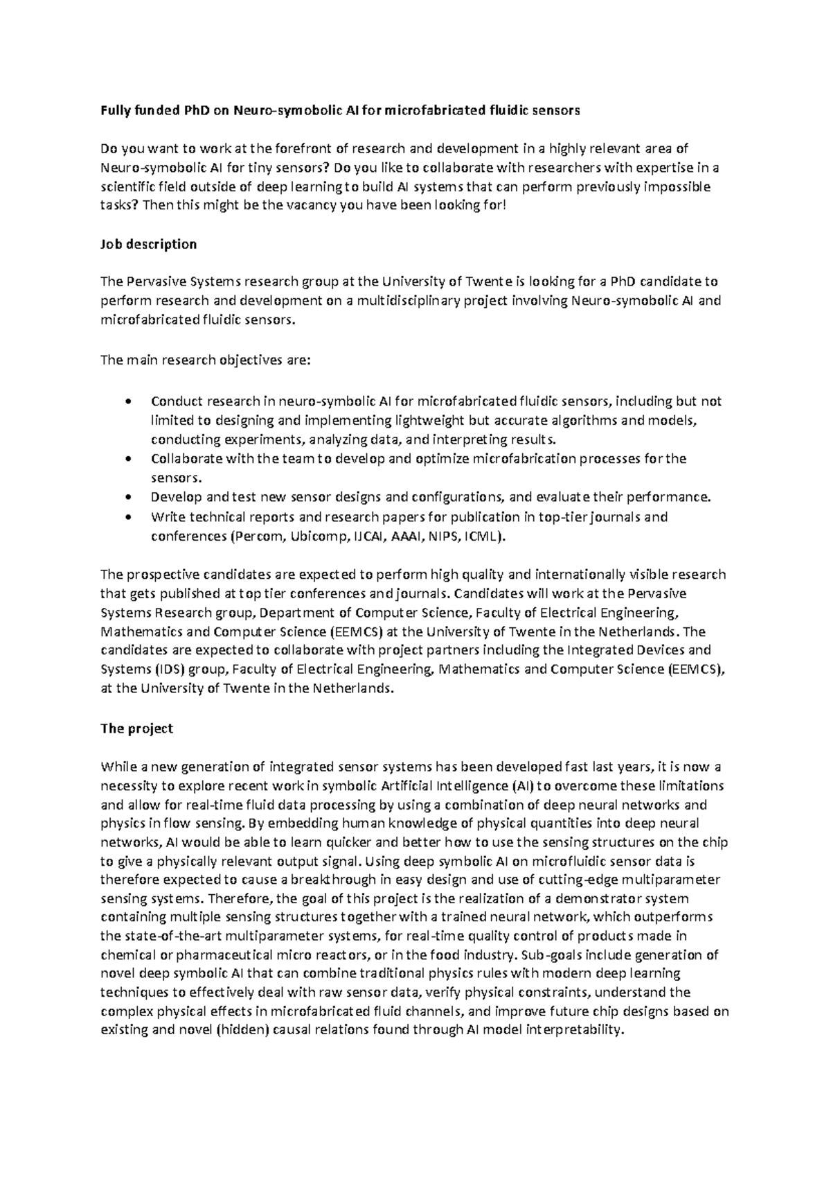 MOSAIC PhD Position: AI for Microfabricated Fluidic Sensors - Studocu