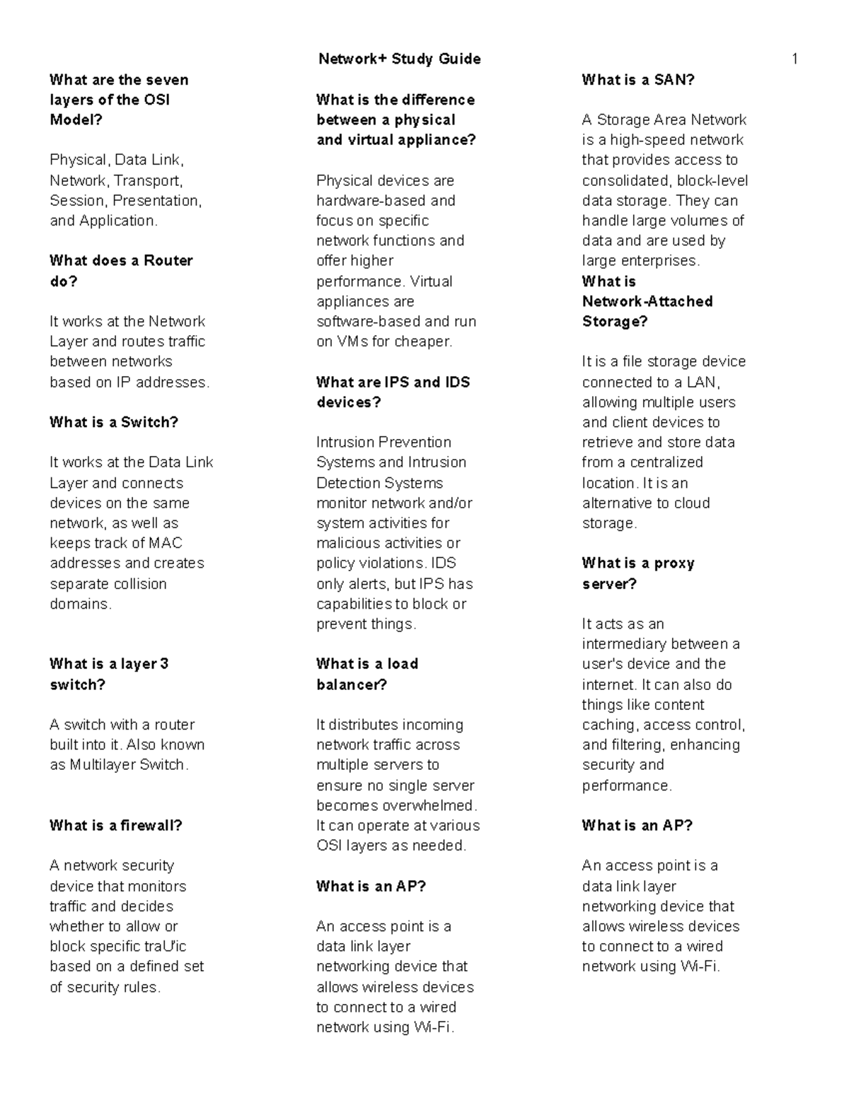 Network+ Study Guide - N1 Exam Preparation and Key Concepts - Studocu