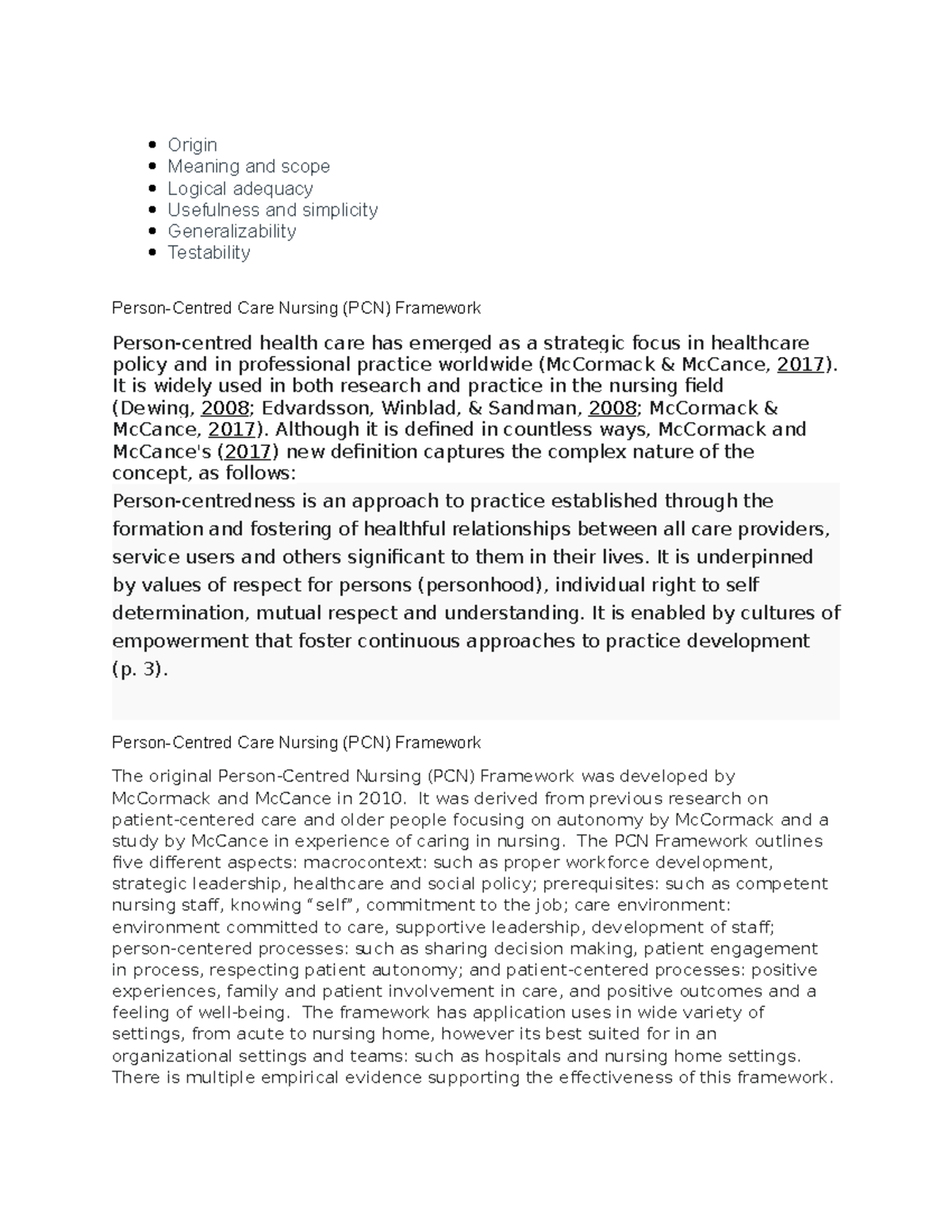 PCN Framework: Understanding Person-Centred Care in Nursing Practice ...