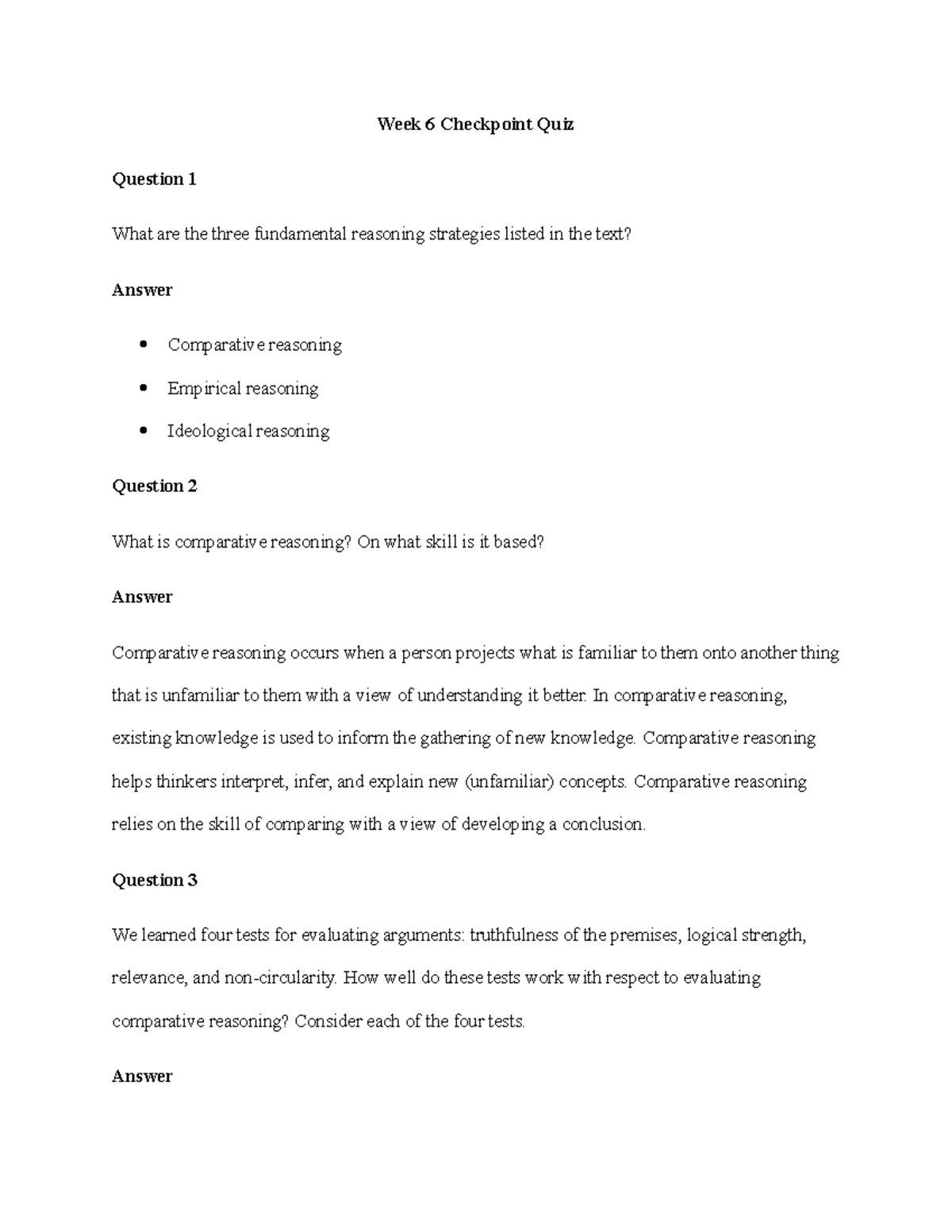 PHIL347 Week 6 Checkpoint Quiz: Understanding Reasoning Strategies ...