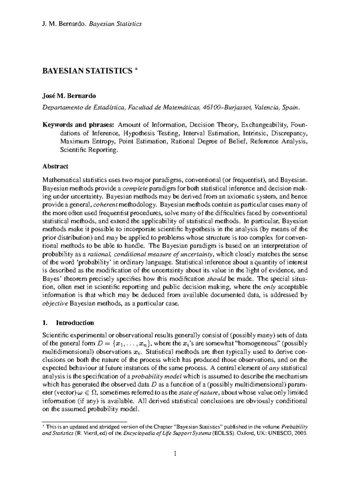 Bayesian Statistics: Foundations and Applications in Decision Theory ...