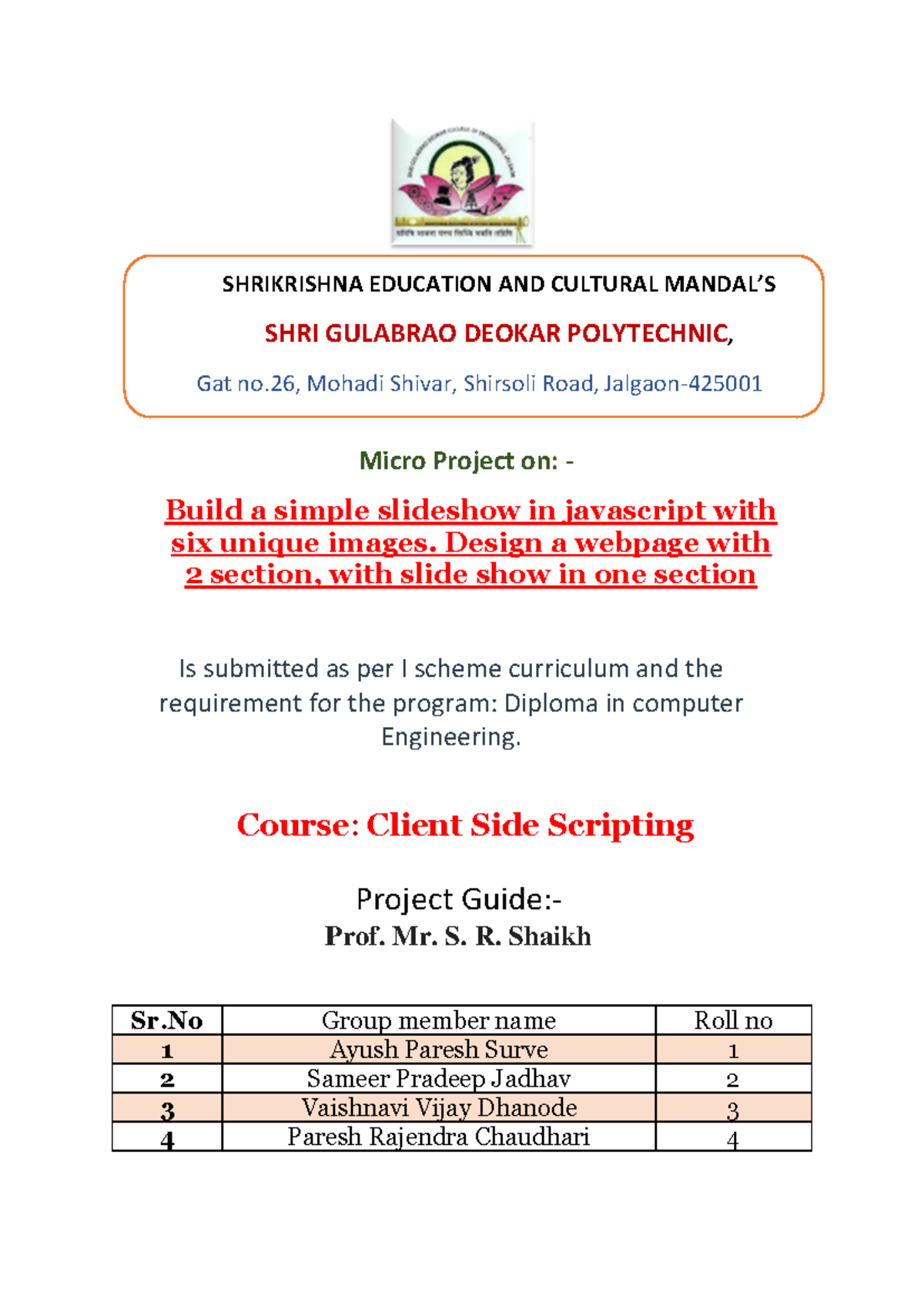CSS Micro Project - Css notes - Micro Project on: - Is submitted as per ...