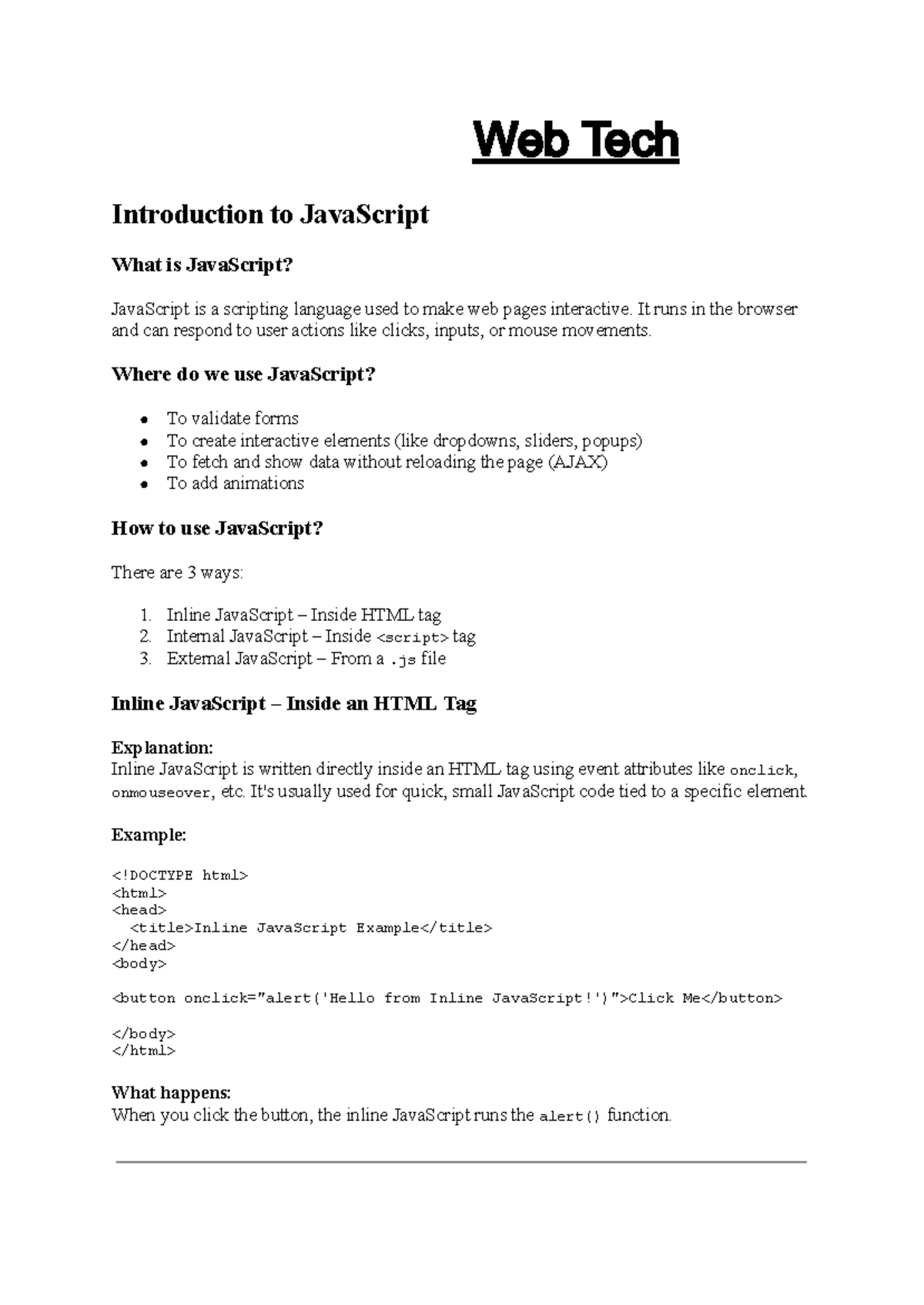 Web Tech - Practical Guide to JavaScript and Servlets - Studocu