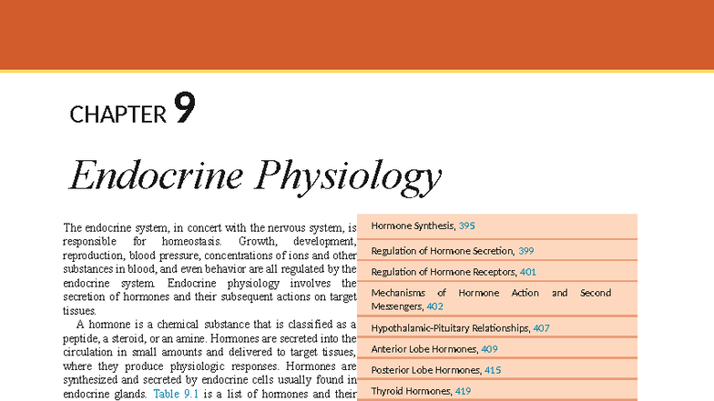 CHAPTER 9: Endocrine Physiology Overview and Hormone Mechanisms - Studocu