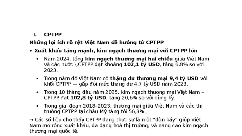 CPTPP, RCEP, và EVFTA: Lợi ích và Thách thức cho Việt Nam - Studocu