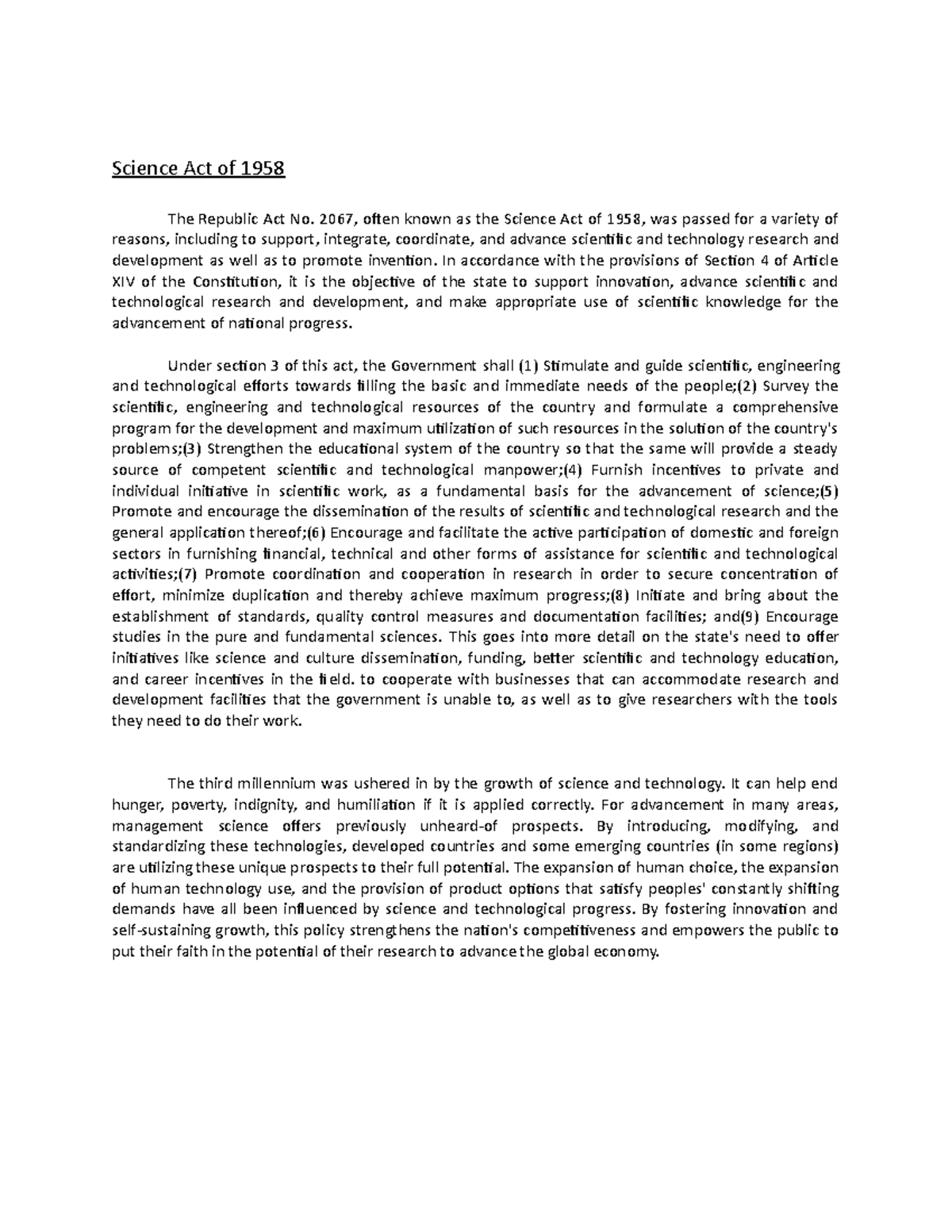 Exploring the Science Act of 1958: An Expository Essay - Studocu