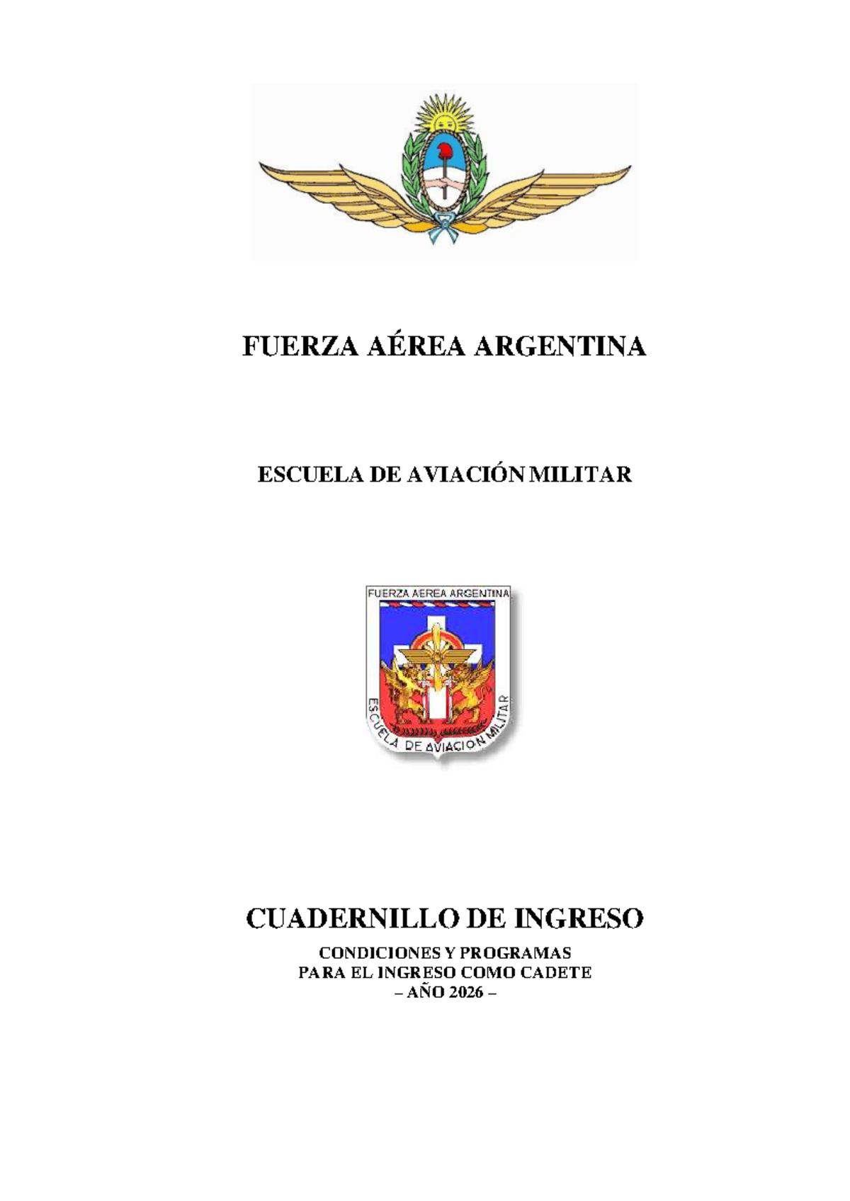 Cuadernillo de Ingreso EAM 2026 - Fuerza Aérea Argentina - Document Preview