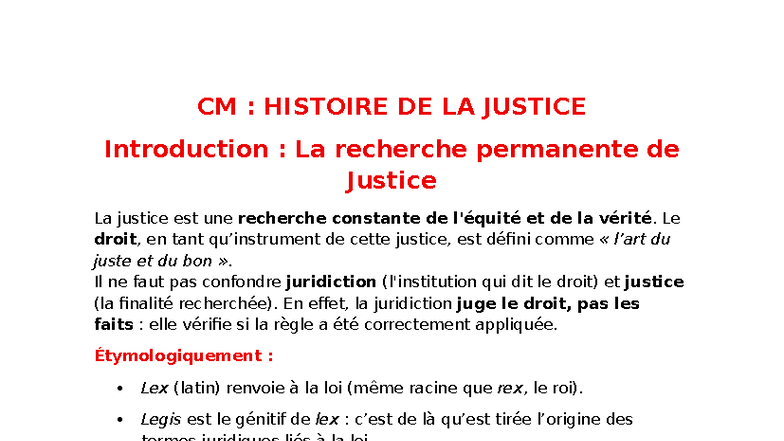 CM : HISTOIRE DE LA JUSTICE - Cours 1 : Introduction et Mécanismes ...