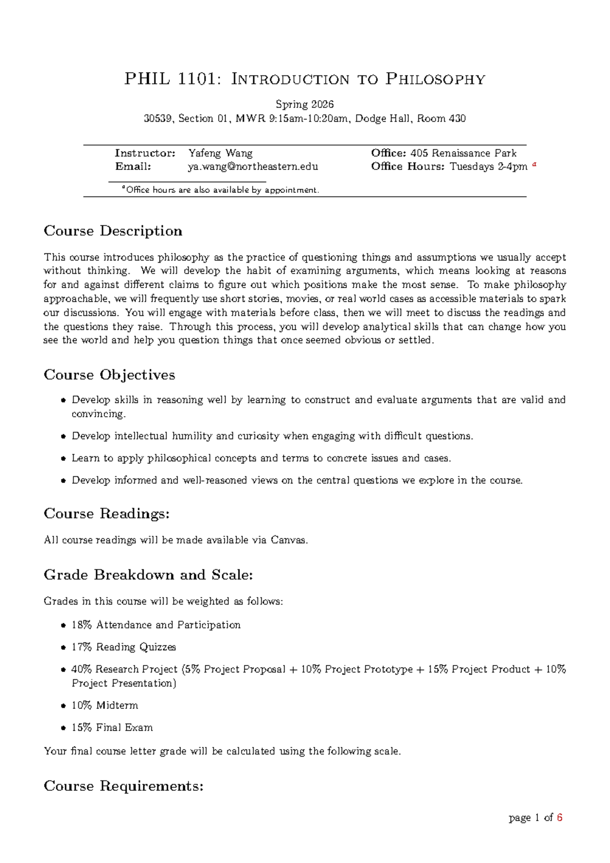 PHIL 1101: Syllabus for Introduction to Philosophy Spring 2026 - Studocu