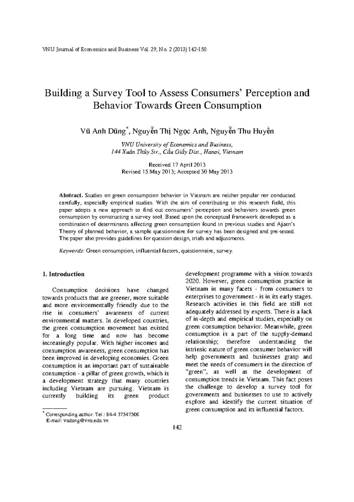 VNU Journal of Economics and Business Vol. 29, No. 2 (2013) - Survey ...