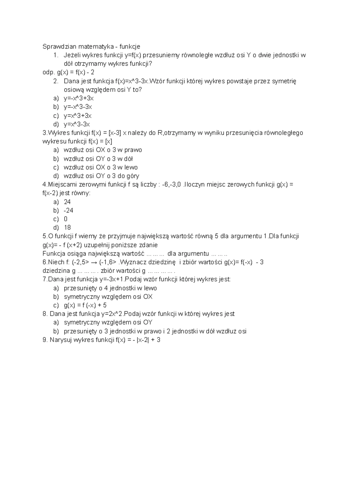 Wyrażenia Algebraiczne Matematykja 2 Sprawdzian