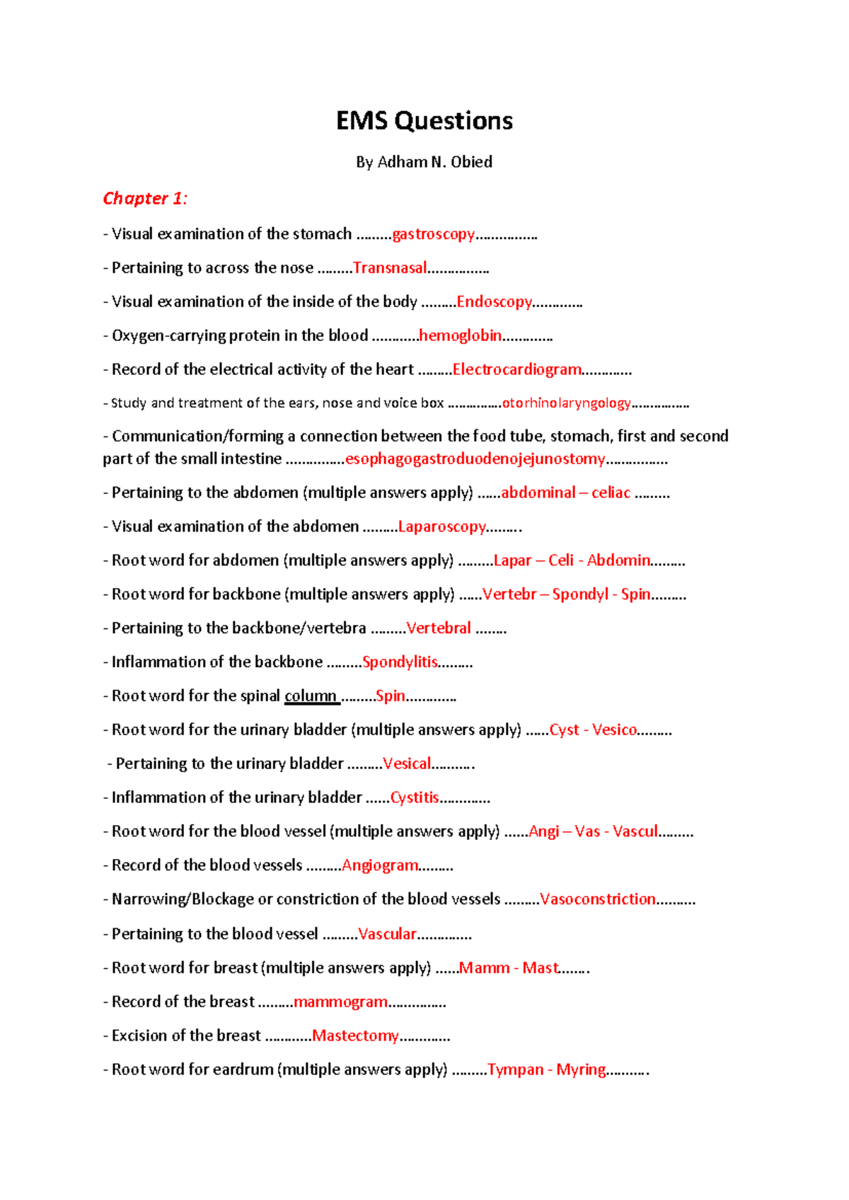 EMS Questions - Chapter 1: Visual Examination and Terminology - Studocu