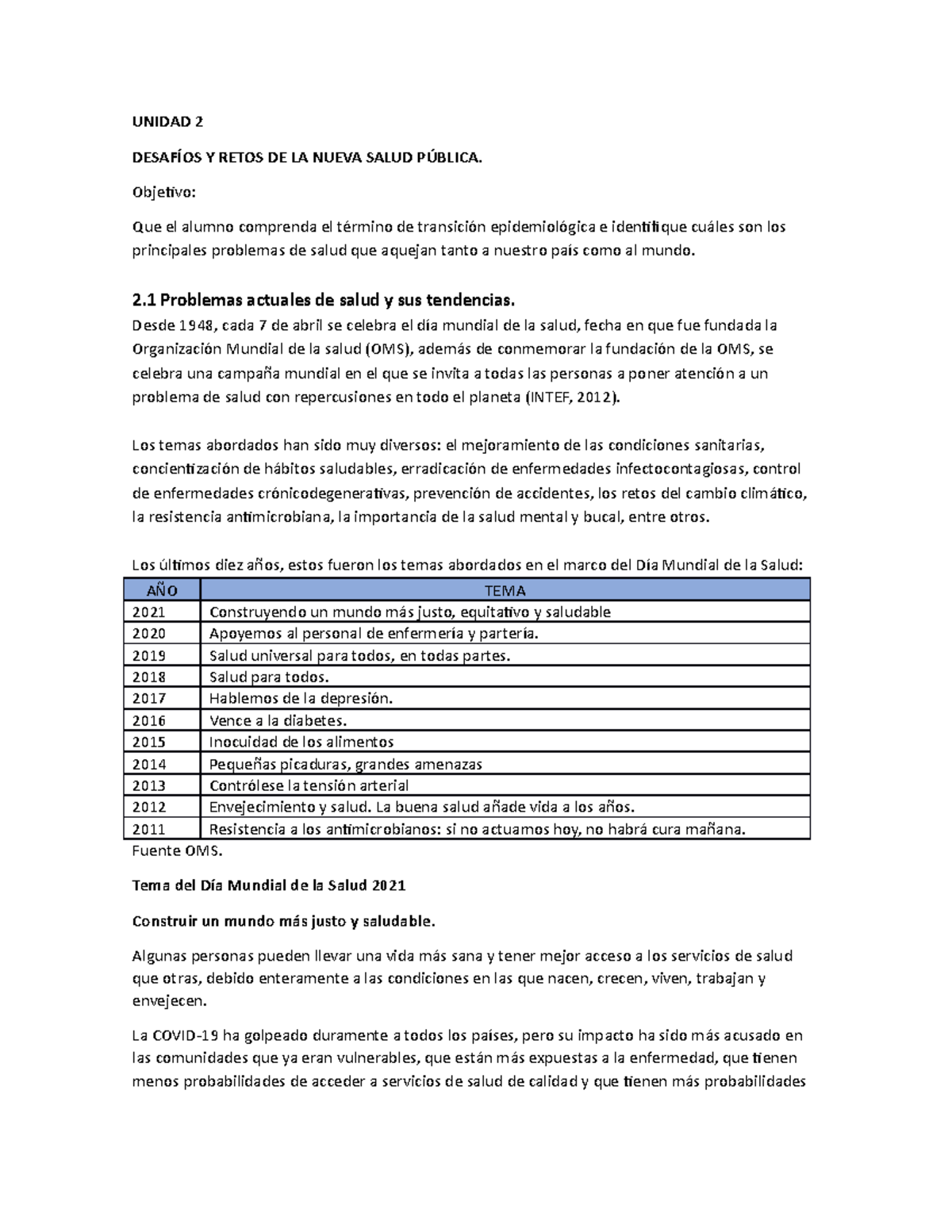 Unidad 2: Desafíos y Retos de la Nueva Salud Pública - Studocu