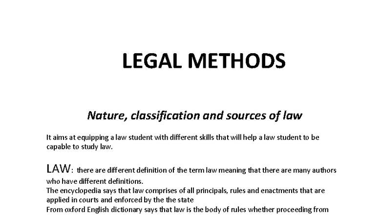 Legal Methods: Nature, Classification, and Sources of Law (LAW 101 ...