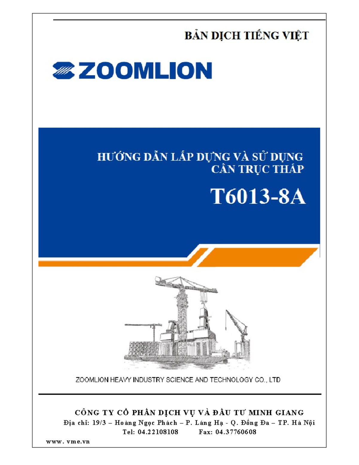 HDSD Cần Trục Tháp T6013-8A: Hướng Dẫn An Toàn và Vận Hành - Document Preview