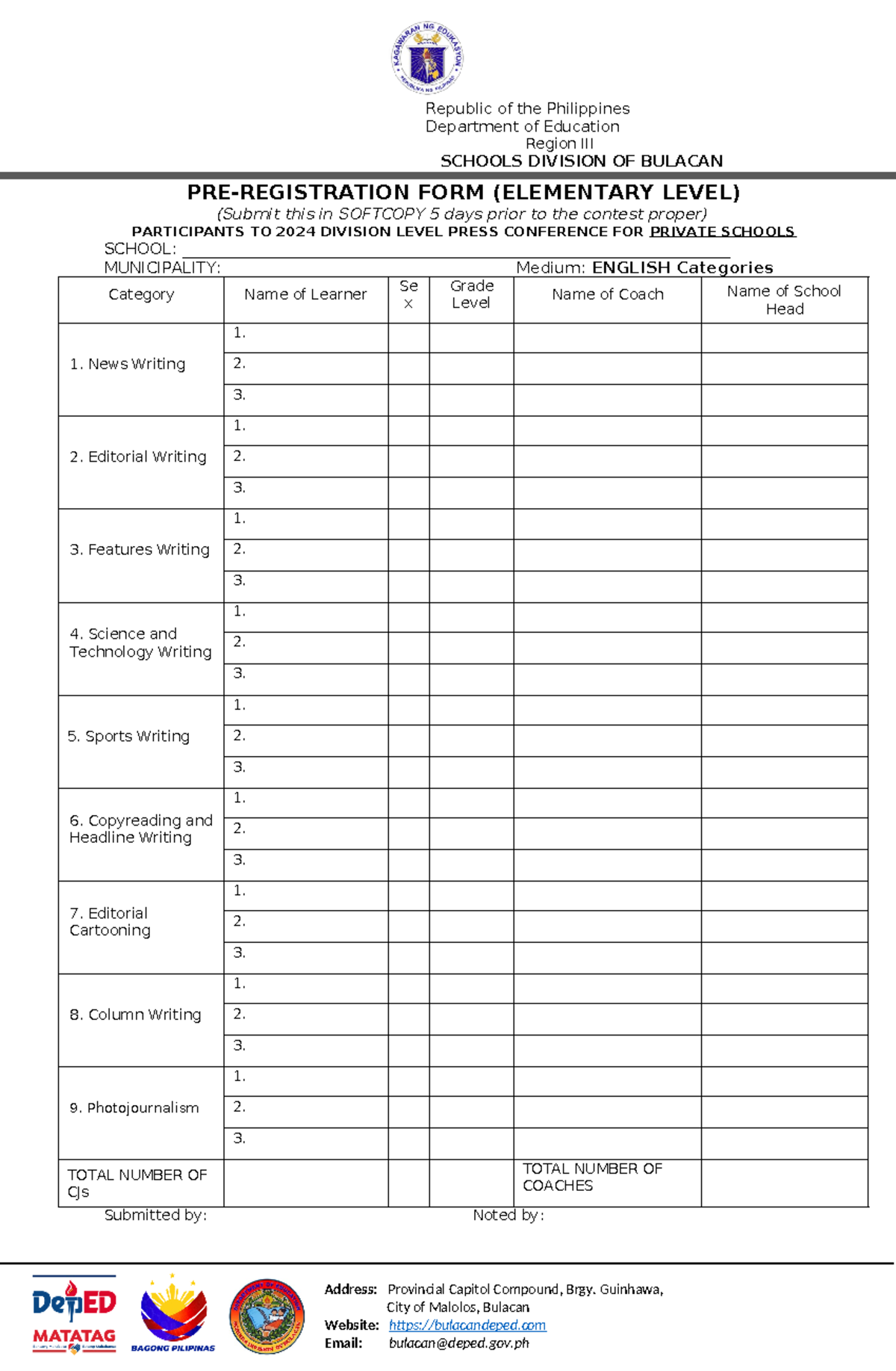 Pre-Registration Form for 2024 Division Press Conference (Elementary ...