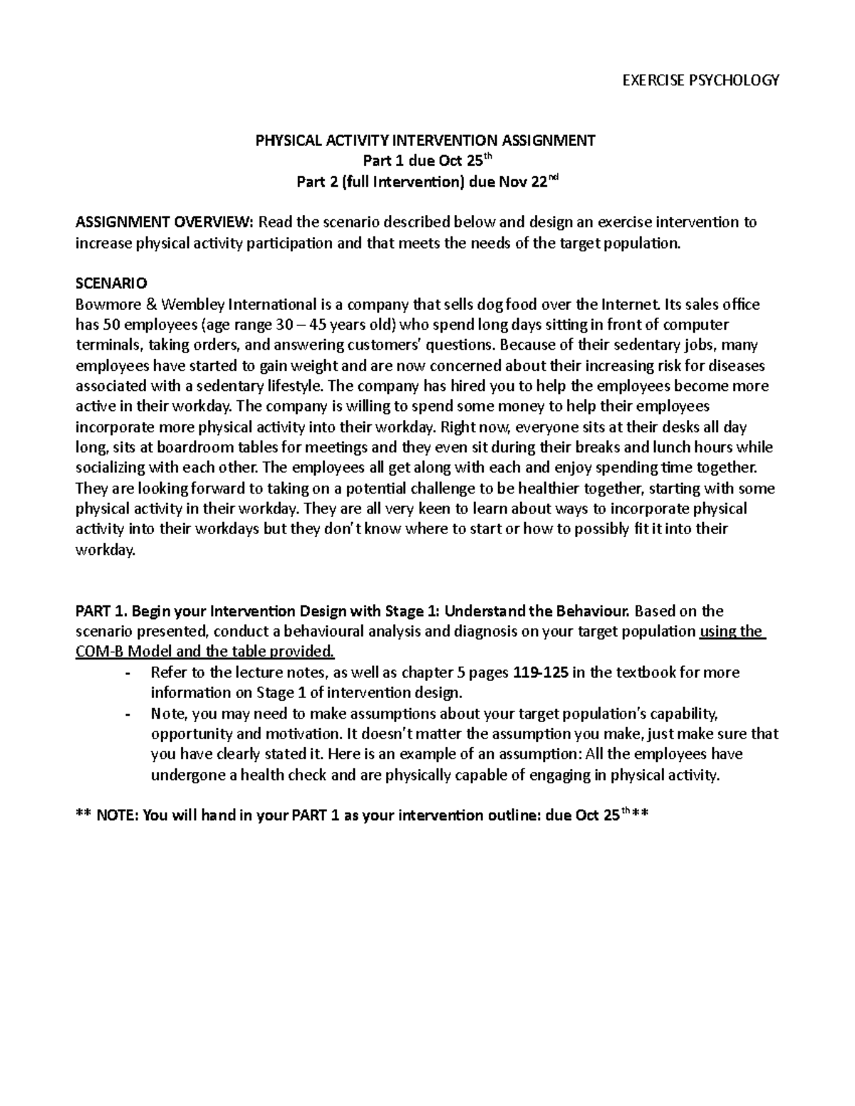 HMKN 201 - Physical Activity Intervention Design Assignment Fall 2020-2 ...