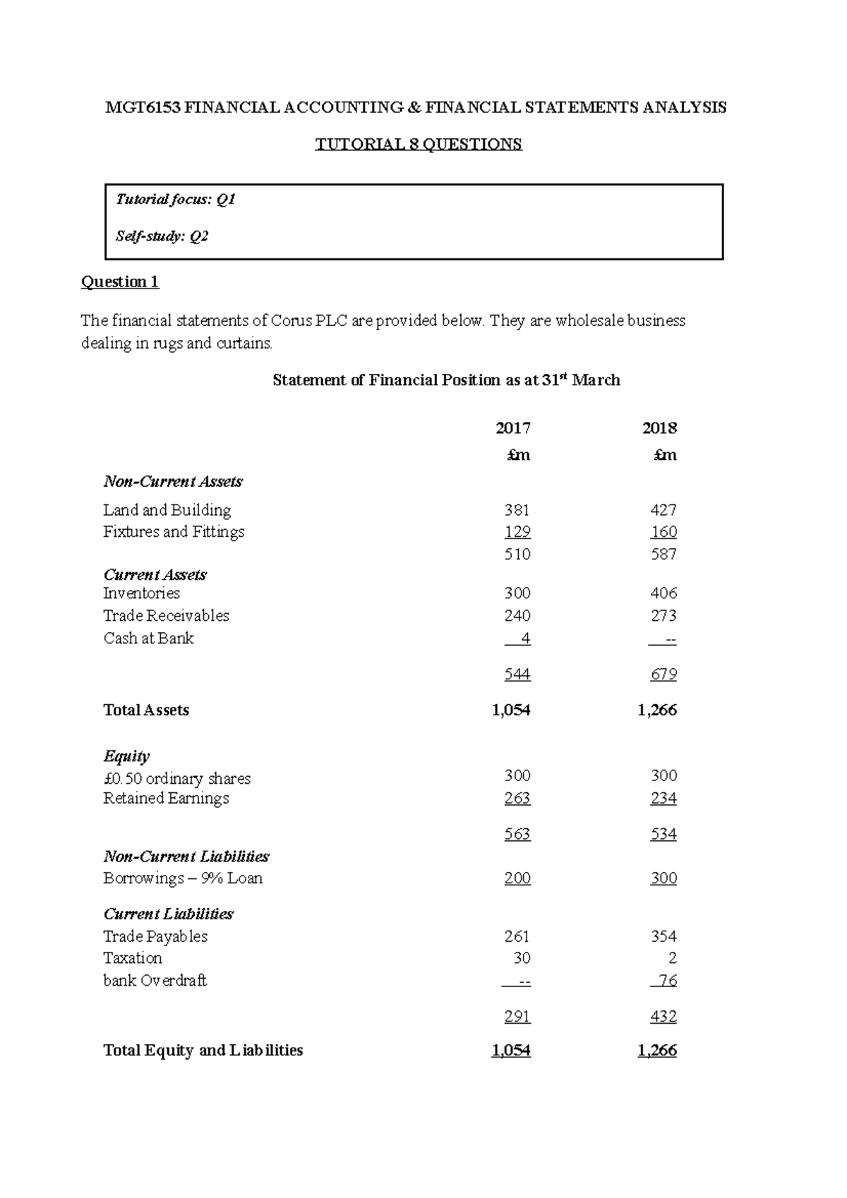 MGT6153 Financial Accounting Tutorial 8 Questions & Analysis - Studocu