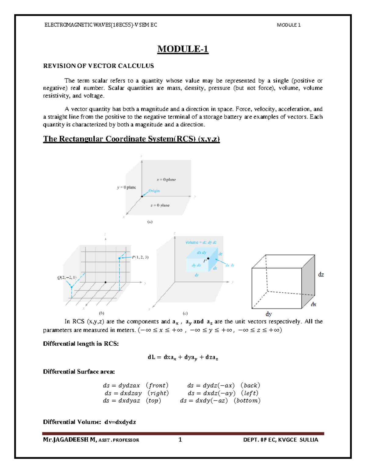 Module-1 - Njj - MODULE- 1 REVISION OF VECTOR CALCULUS The term scalar ...