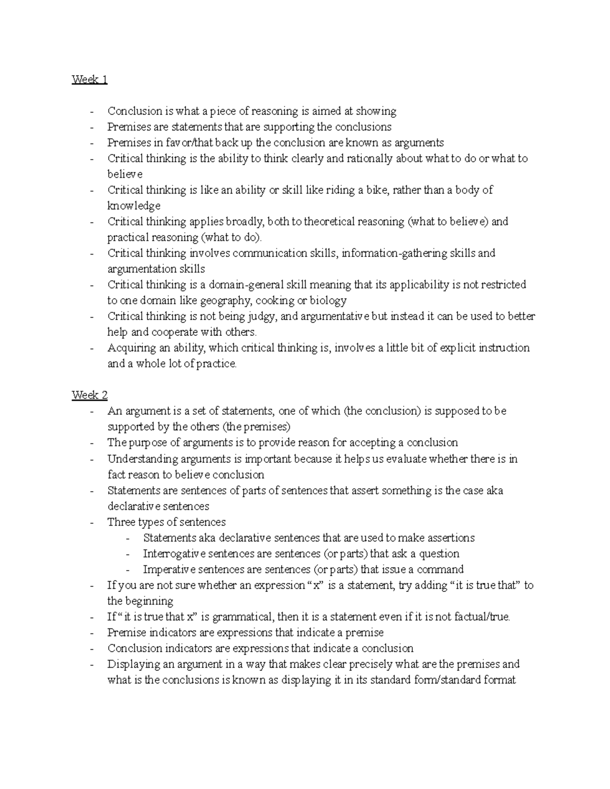Philosophy Notes: Critical Thinking & Argument Analysis (PHIL 101 ...