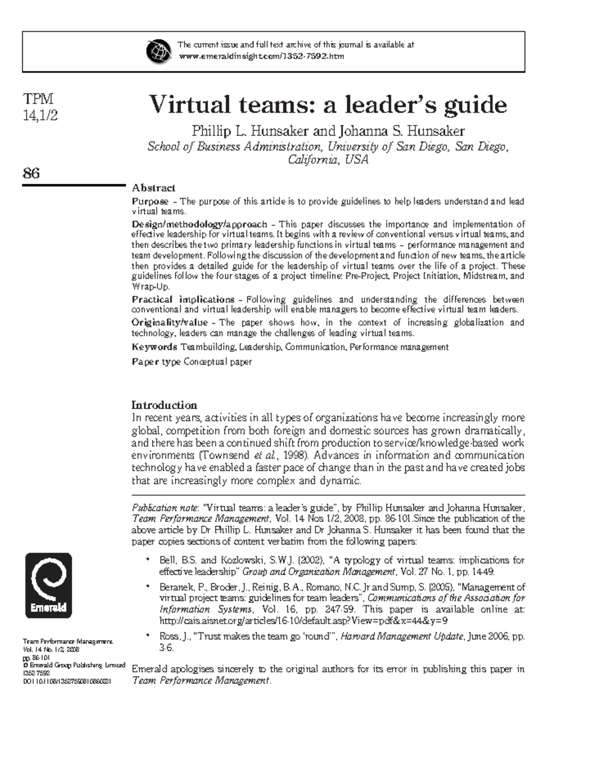 TPM 2008: Effective Leadership in Virtual Teams - A Comprehensive Guide ...