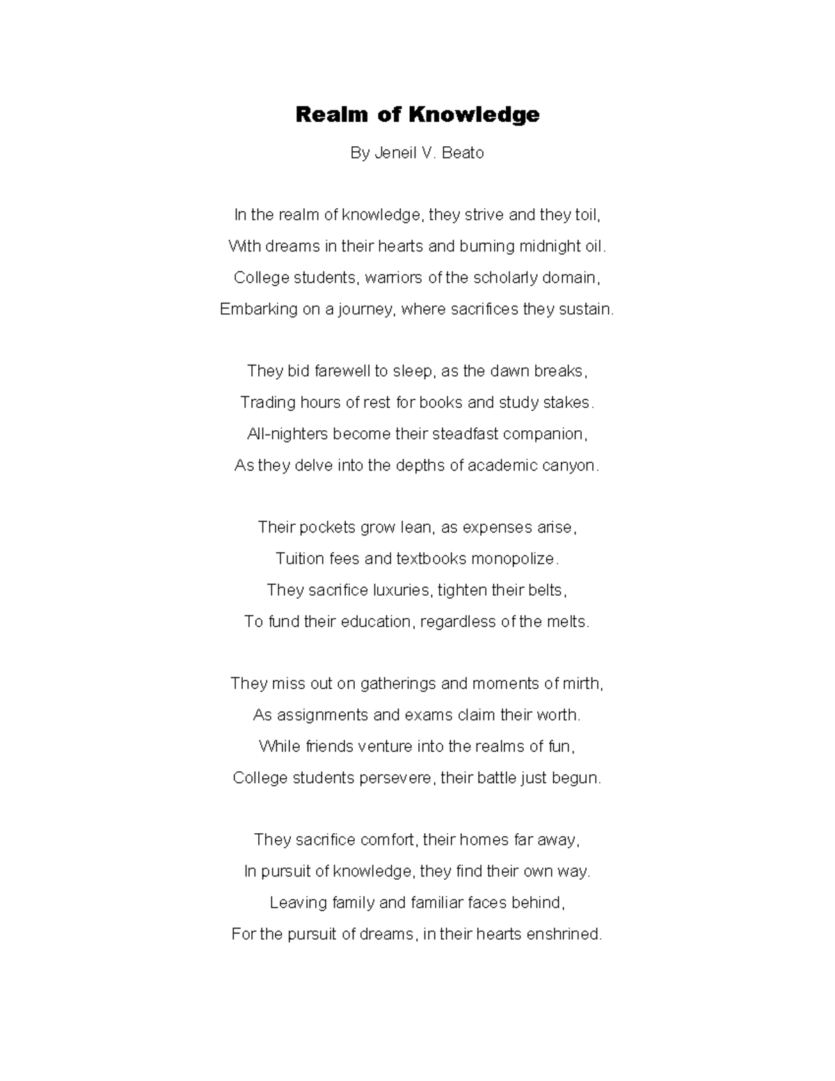 Poem - NNANANANANANNANANANANANANA - Realm of Knowledge By Jeneil V ...