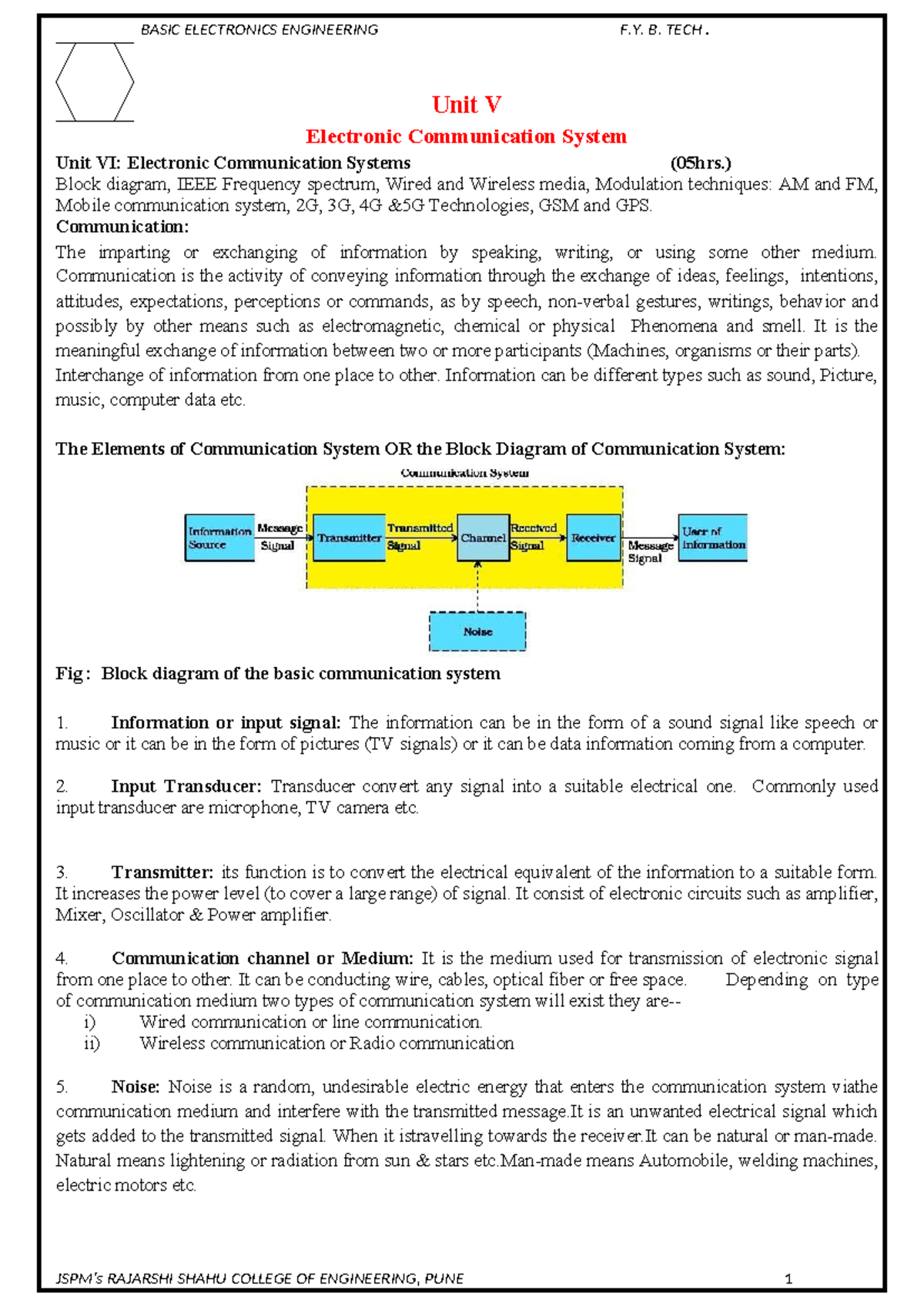BASIC ELECTRONICS ENGINEERING F.Y. B. TECH - Unit V: Electronic ...