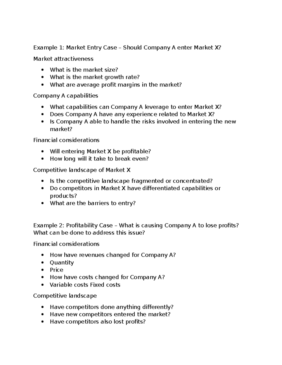 Frameworks - Yes - Example 1: Market Entry Case – Should Company A ...